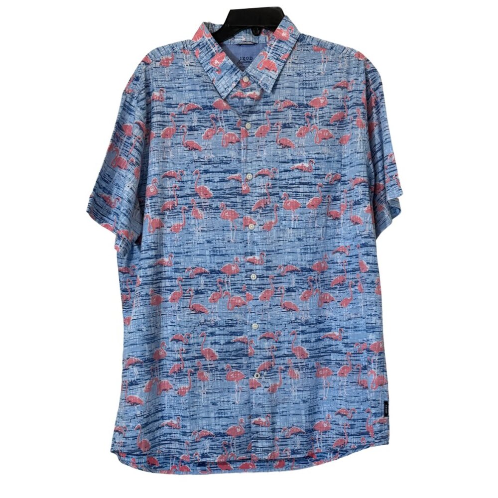 Men Blue Flamingo Casual Button Down Shirt SIZE XL